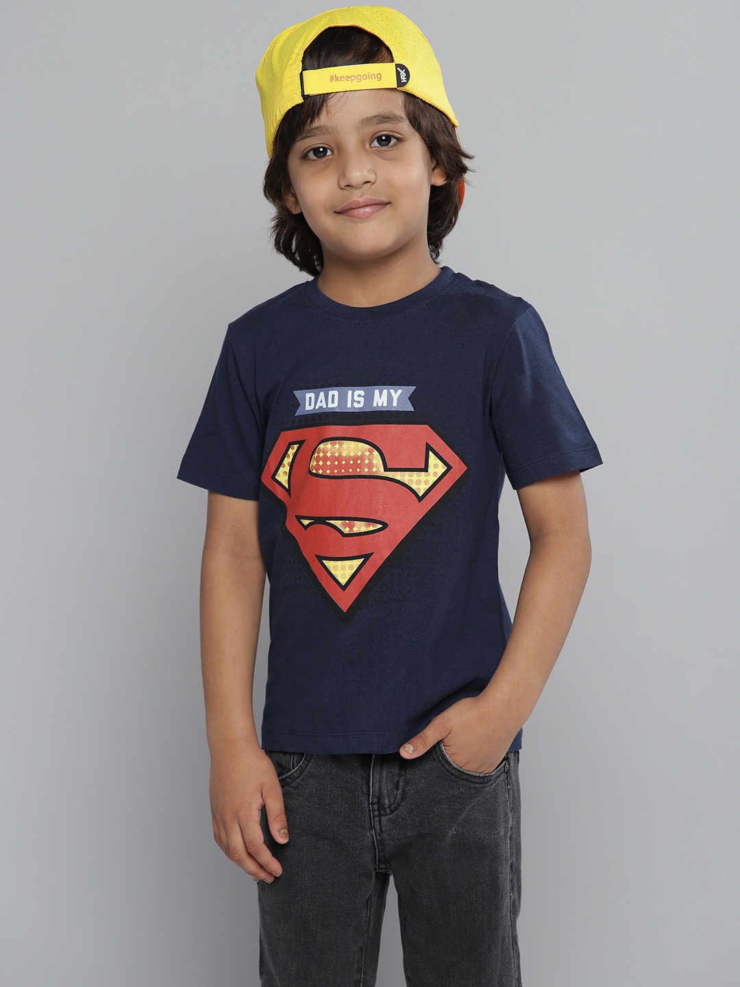 

YK Justice League Boys Navy Blue Printed Round Neck T-shirt