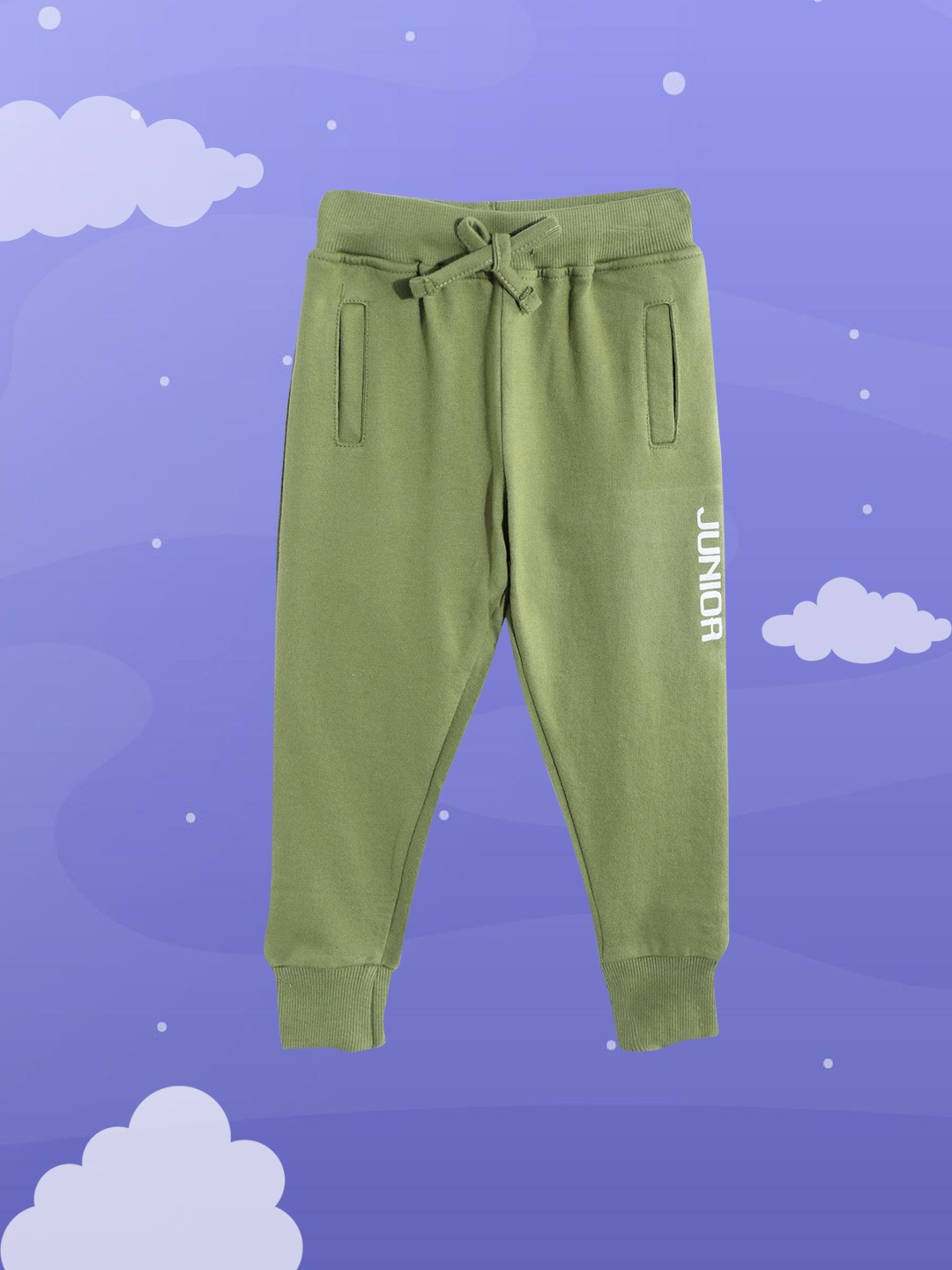 

YK Infant Boys Olive Green Solid Pure Cotton Joggers