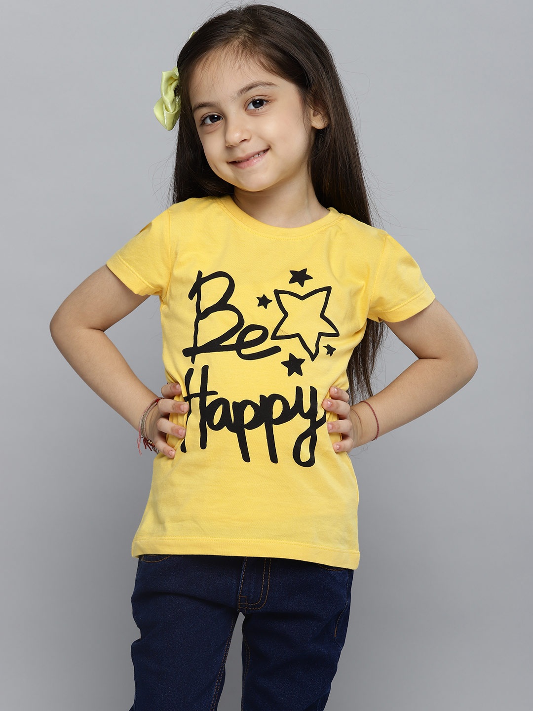 

YK Girls Mustard Yellow & Black Printed Top