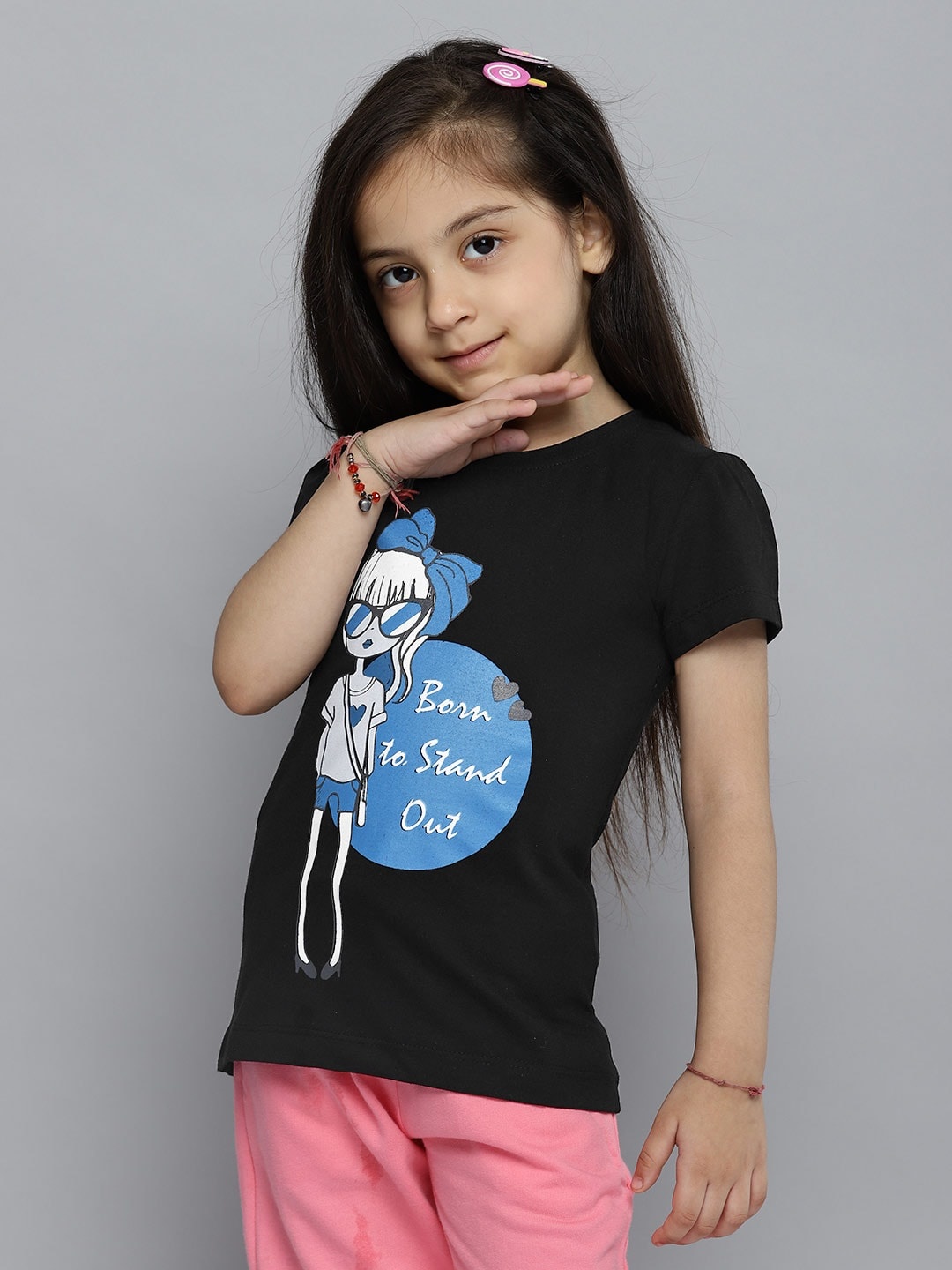 

YK Girls Black & Blue Printed Top