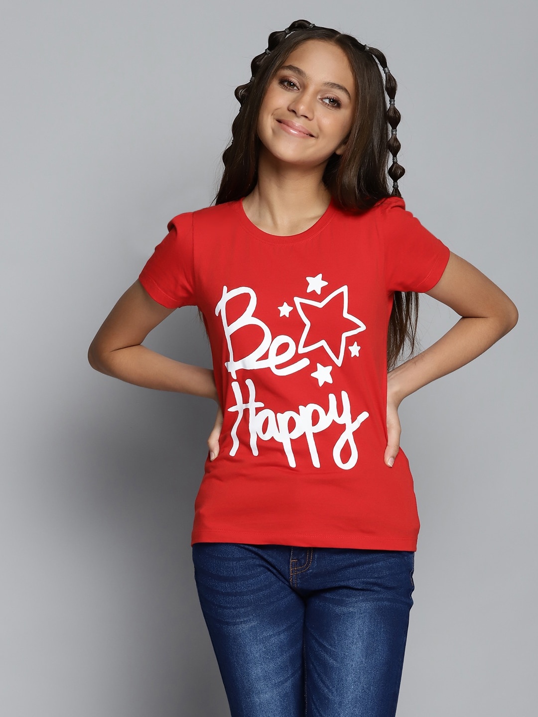 

YK Girls Red & White Printed Top