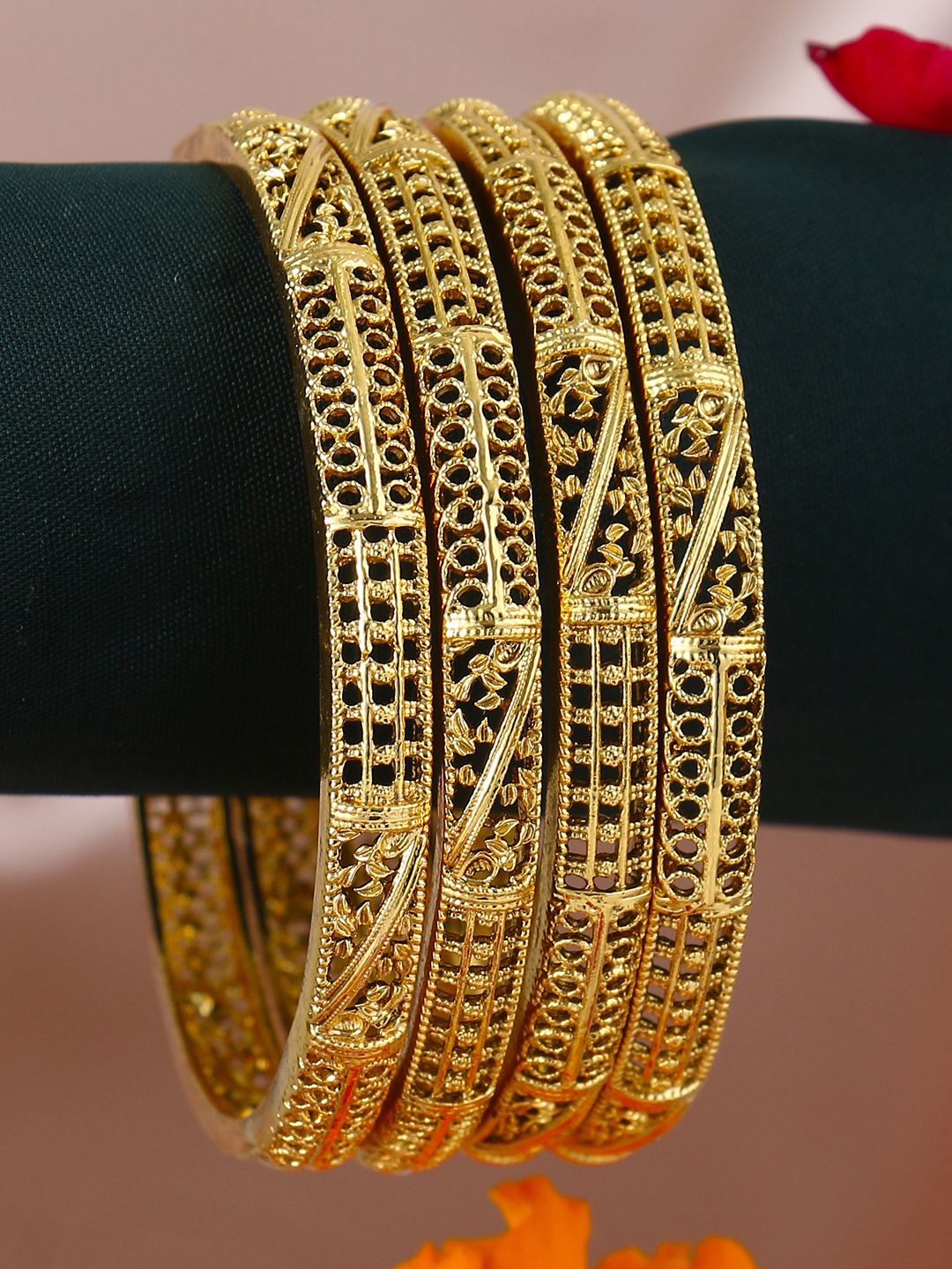 

Adwitiya Collection Set of 4 24 CT Gold-Plated Handcrafted Bangles