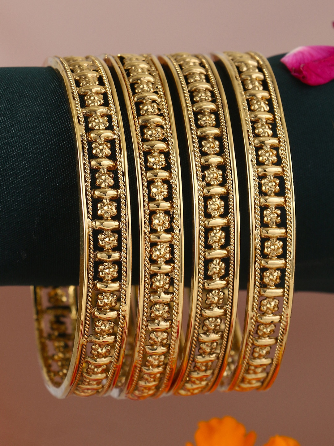 

Adwitiya Collection Set Of Four 24 CT Gold-Plated Handcrafted Bangles