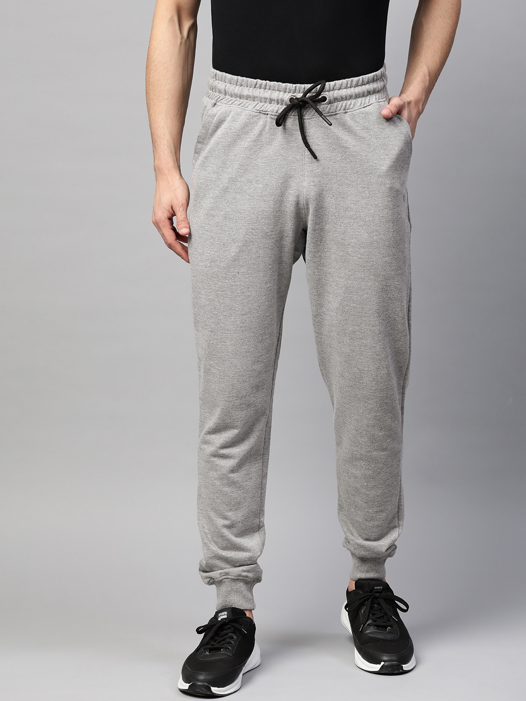 

ManQ CASUAL Men Grey Melange Solid Slim Fit Track Pants