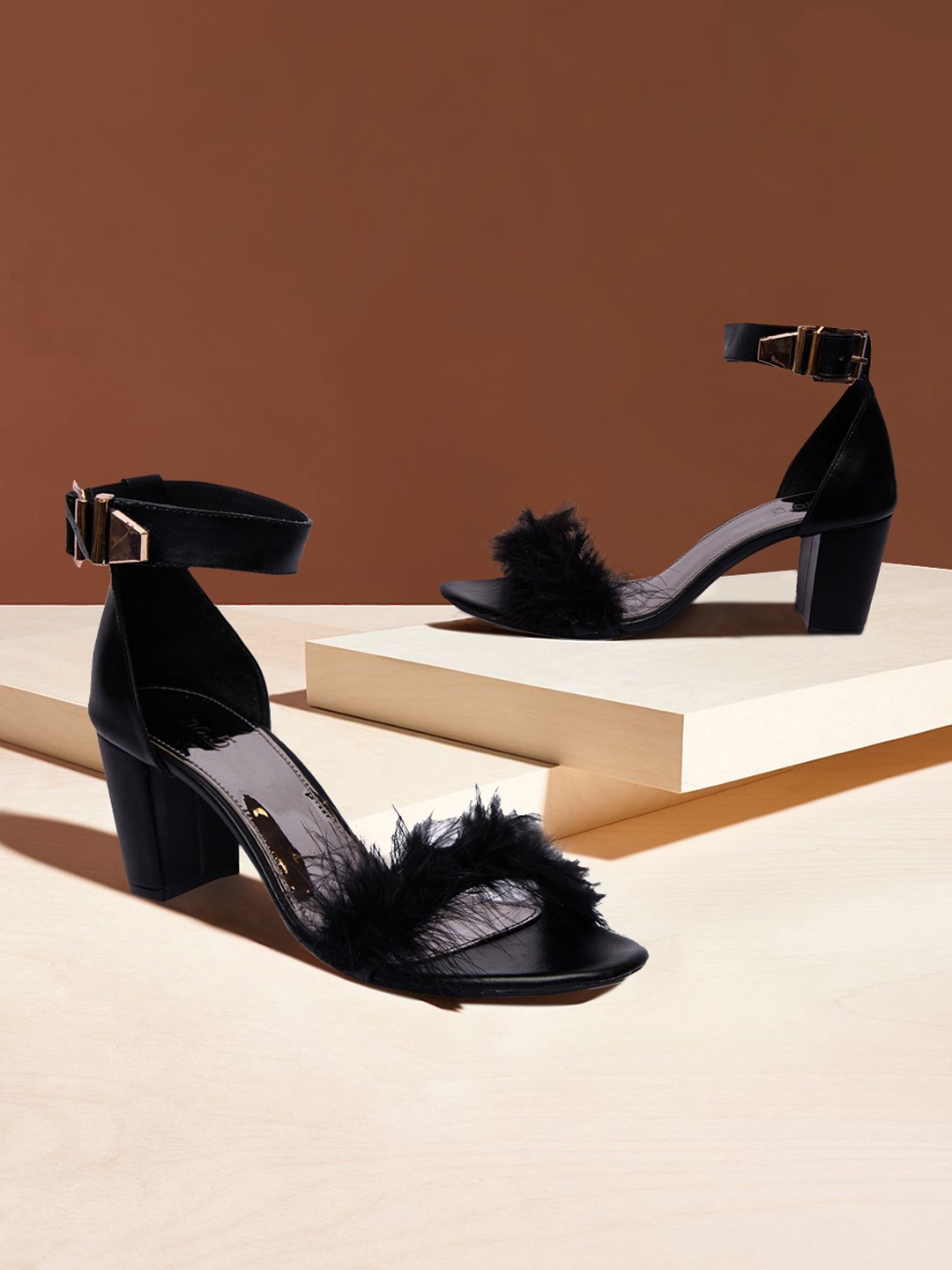 

Inc 5 Women Black Faux Fur Block Heels