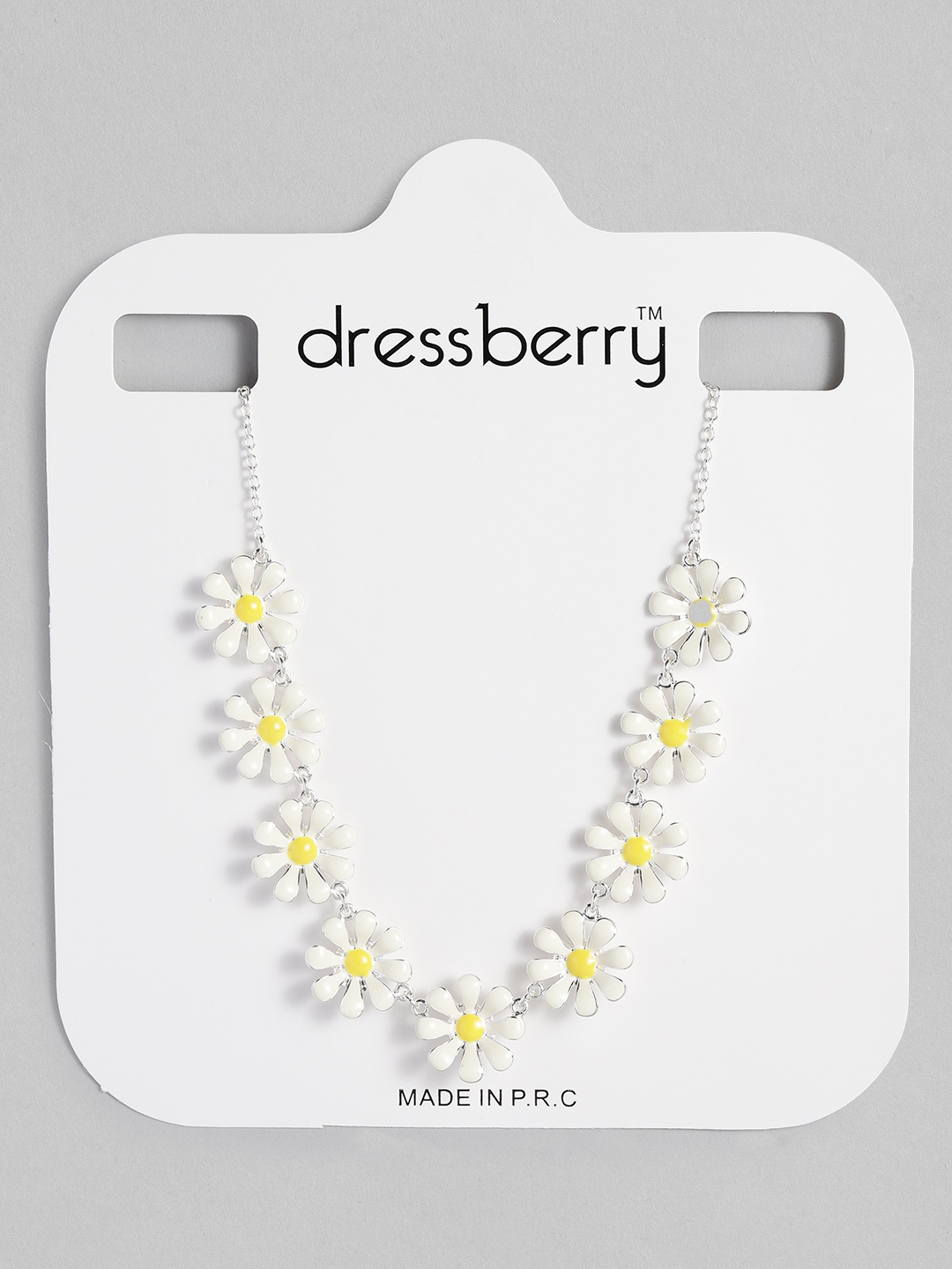 

DressBerry White & Yellow Enamelled Silver-Plated Floral Necklace