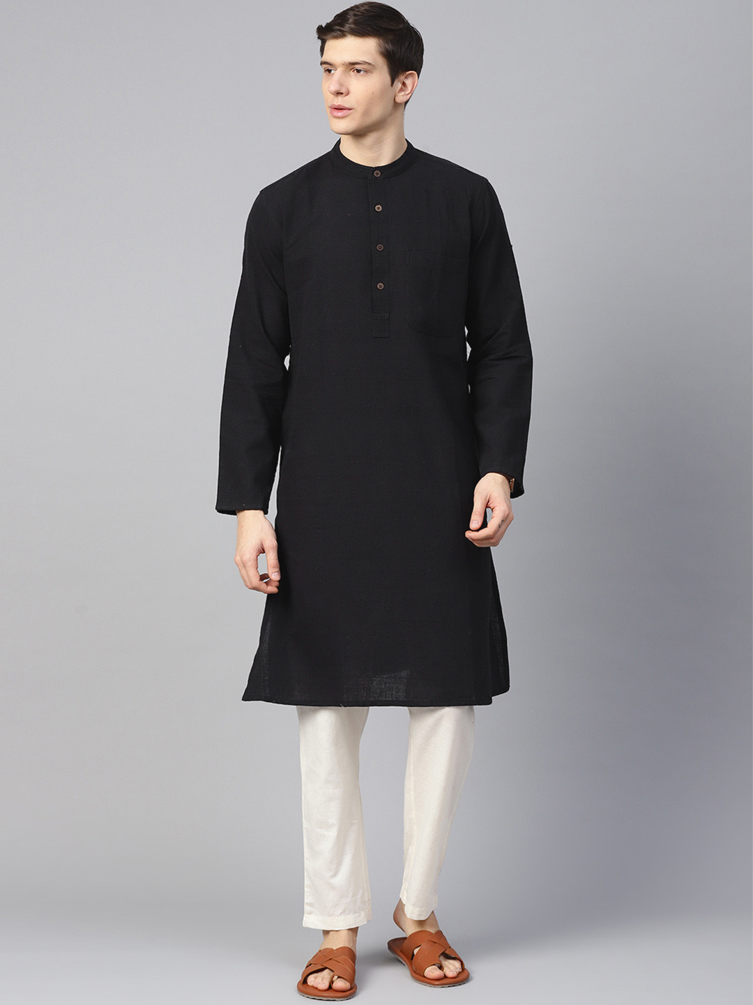 

Fabindia Men Black Solid Straight Kurta