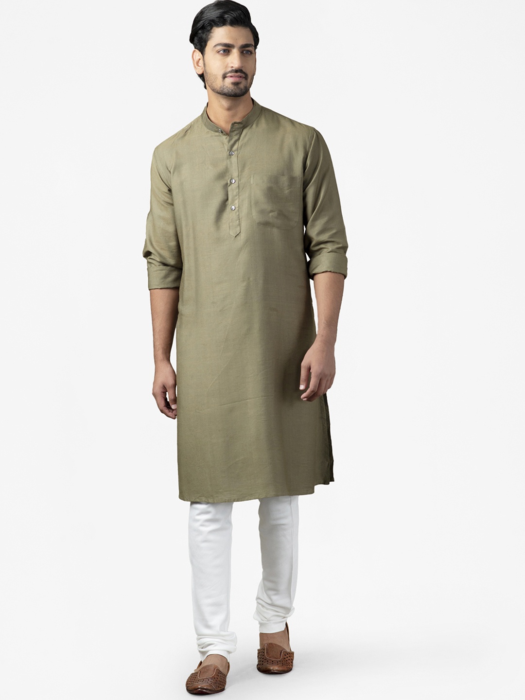 

Fabindia Men Olive Green Comfort Fit Solid Straight Kurta