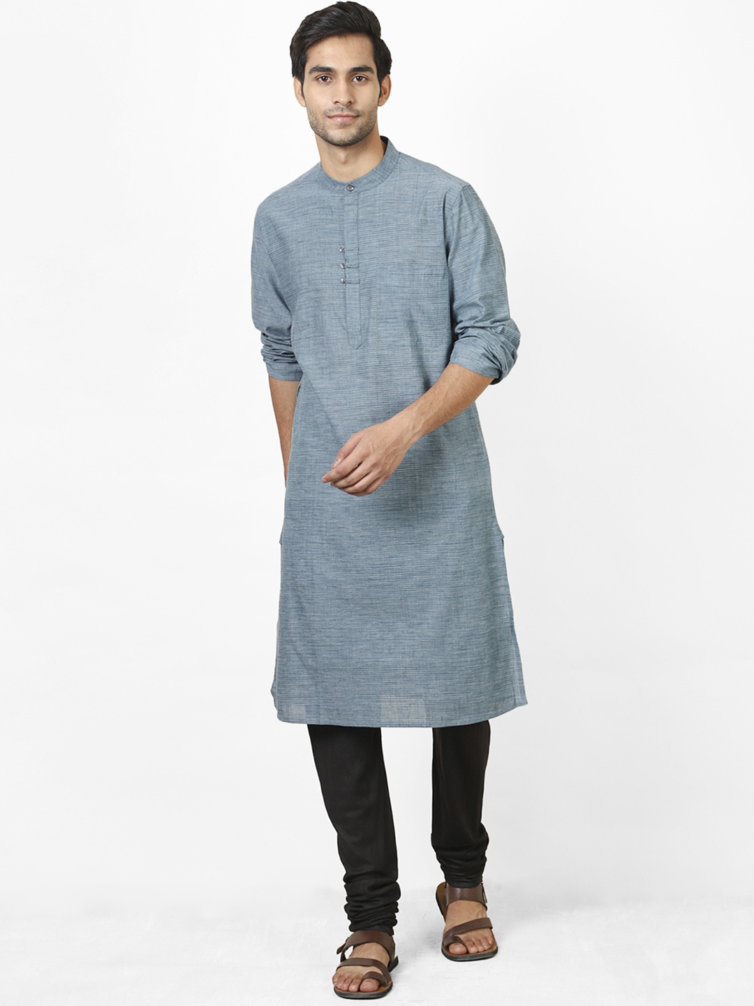 

Fabindia Men Blue Slim Fit Self Design Straight Kurta