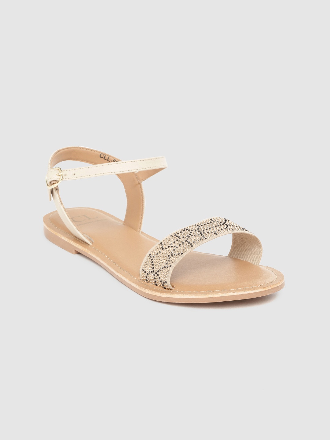 

Carlton London Women Beige & Gold-Toned Embellished Open Toe Flats