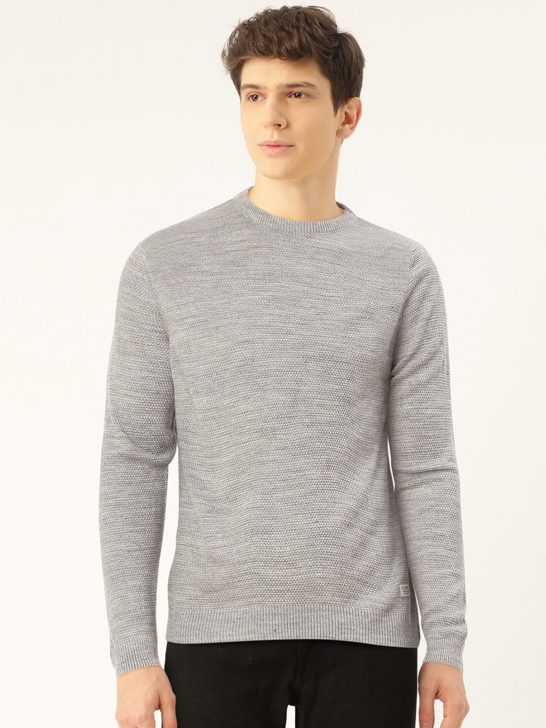 

Flying Machine Men Grey Melange Boucle Pullover Sweater
