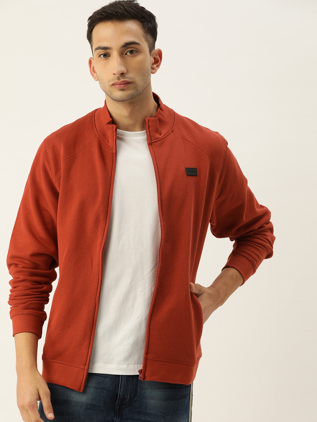 

Flying Machine Men Rust Red Solid Sweatshirt with Pockets