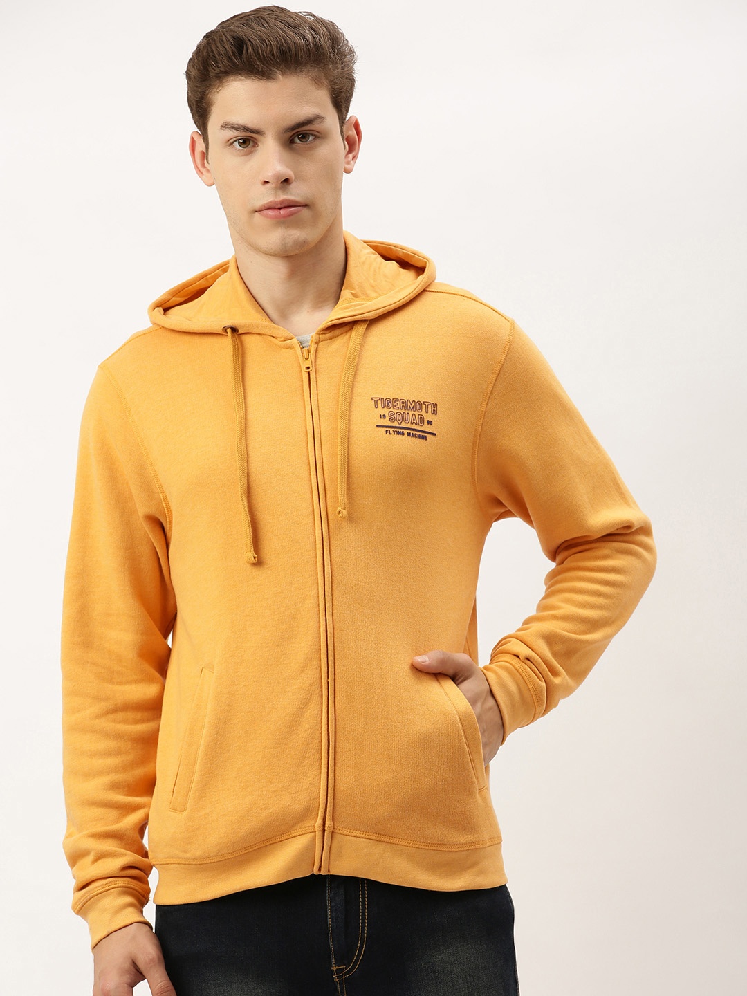 

Flying Machine Men Mustard Solid Hooded Sweatshirt