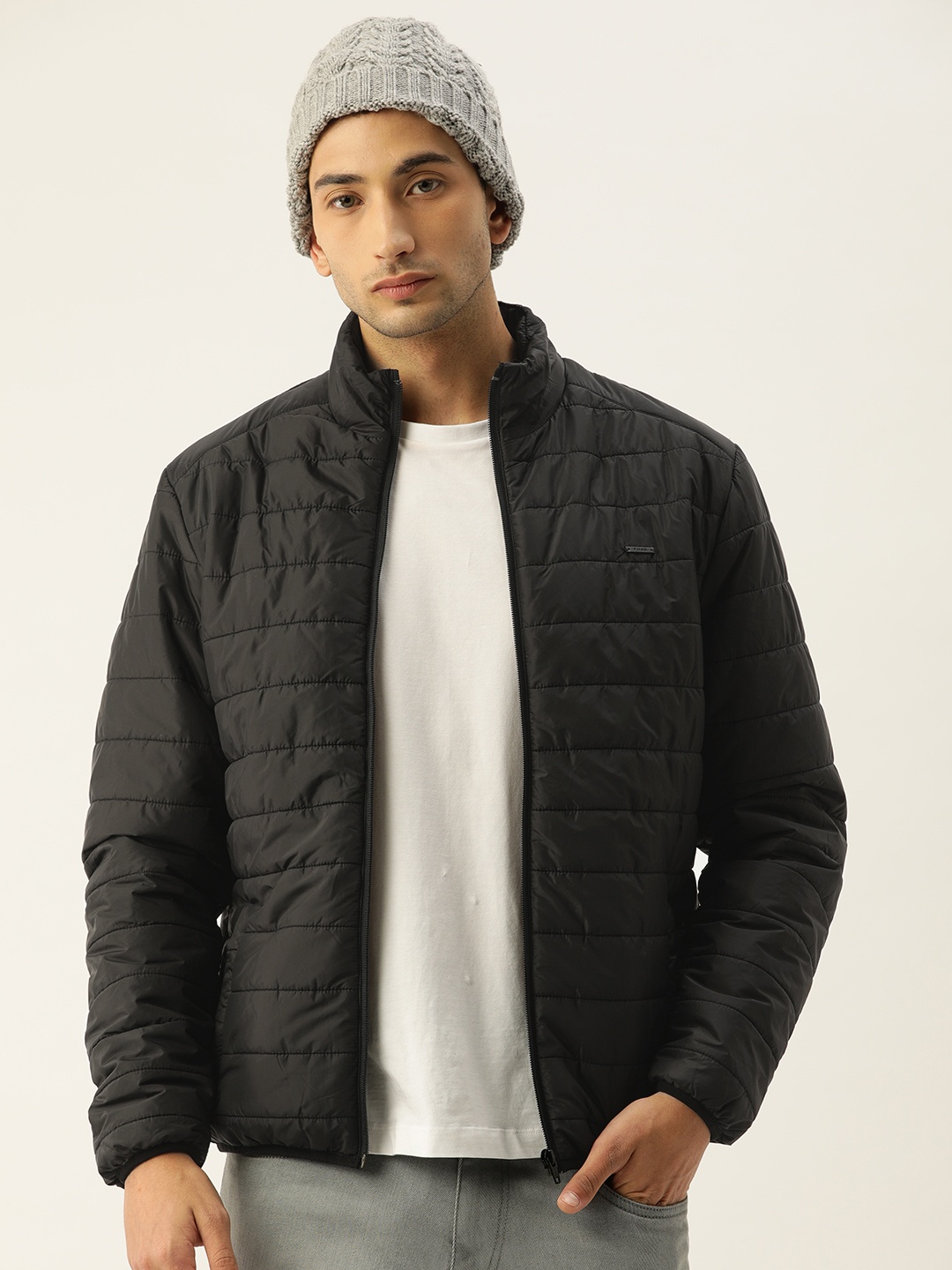 

Flying Machine Men Black Solid Lightweight Puffer Jacket