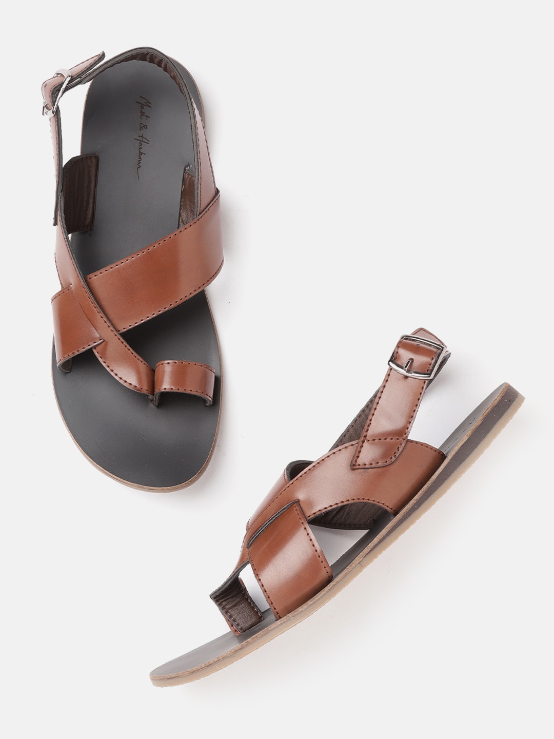 

Mast & Harbour Men Brown Solid Comfort Sandals