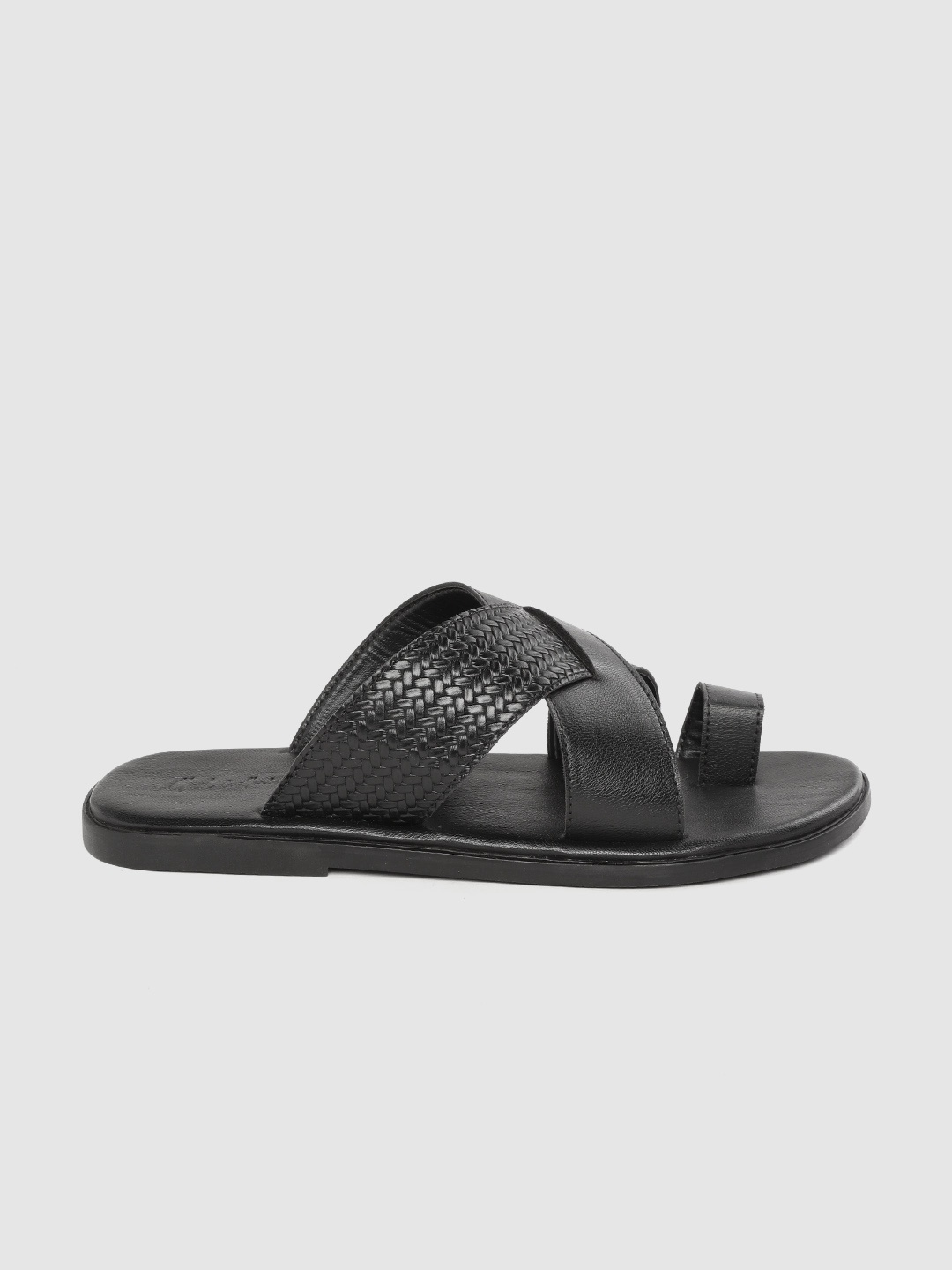 

Mast & Harbour Men Black Basketweave Textured One Toe Comfort Sandals