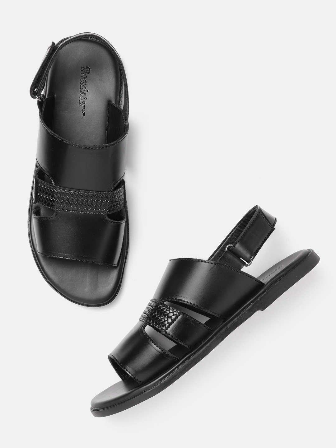 

Roadster Men Black Solid Comfort Sandals with Basketweave Texture Detail