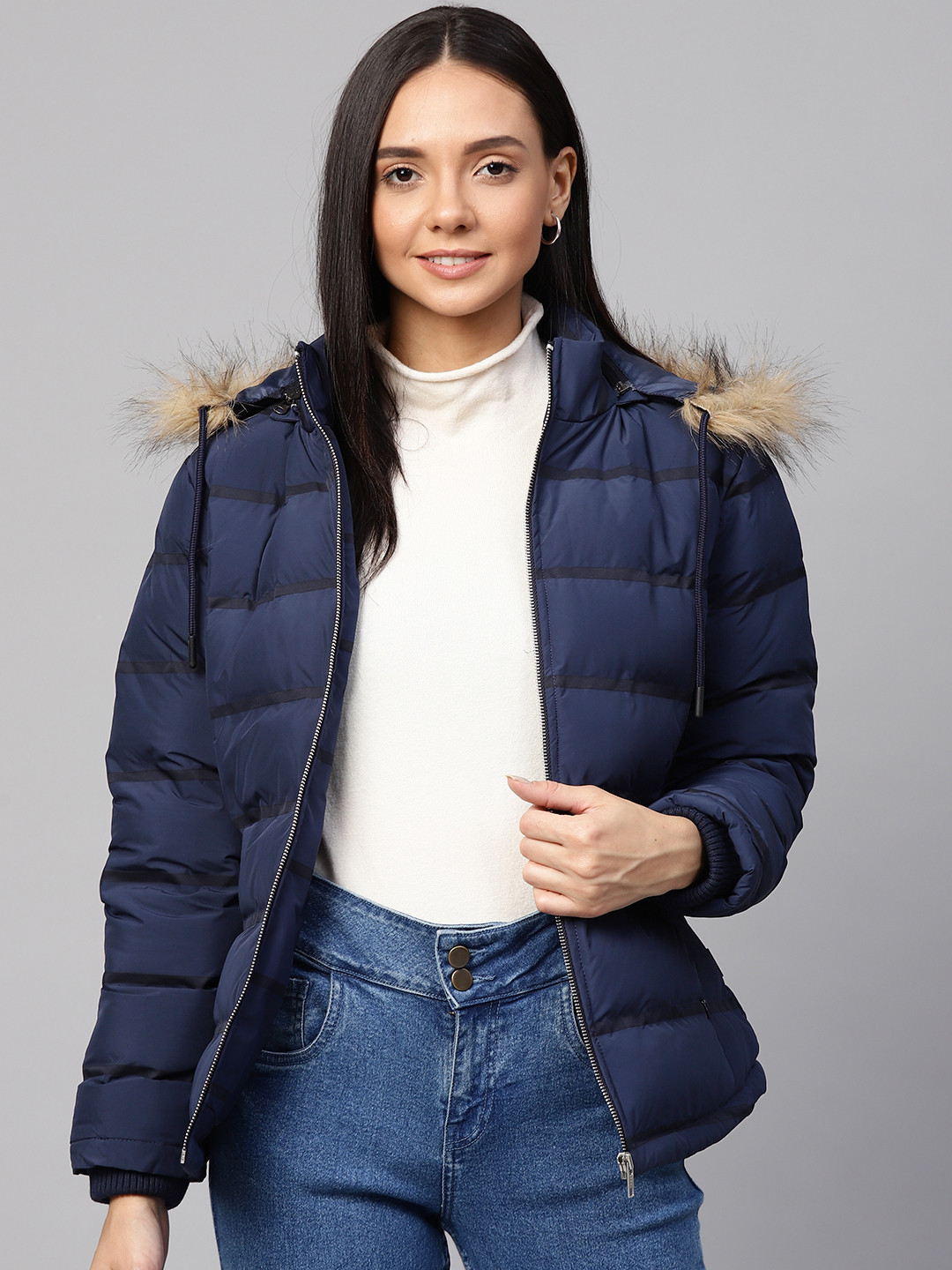 

Fort Collins Women Navy Blue Solid Lightweight Parka