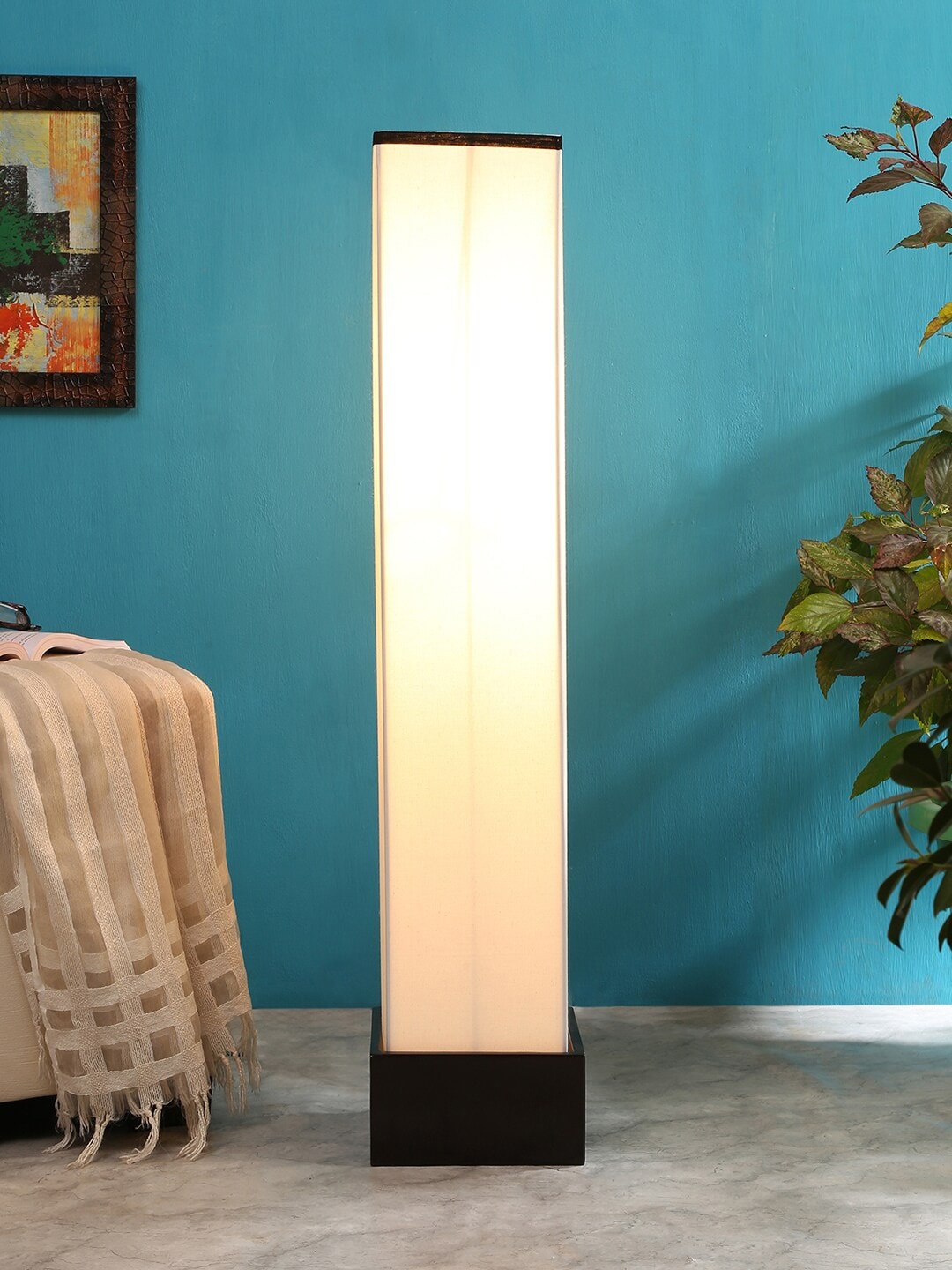 

Devansh White Solid Cotton Square Wooden Column Lamp