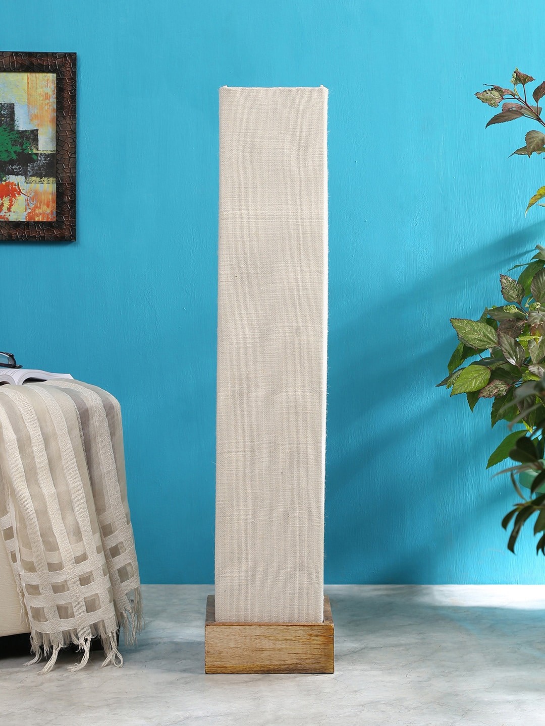 

Devansh Off-White Solid Jute Square Natural Wood Column Lamp