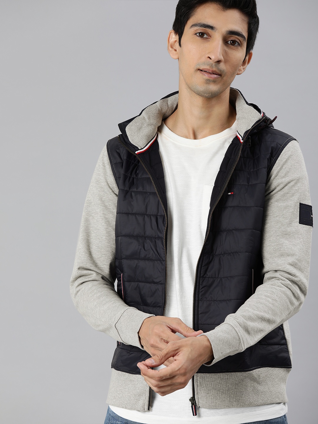 

Tommy Hilfiger Men Grey & Navy Blue Colourblocked Padded Jacket