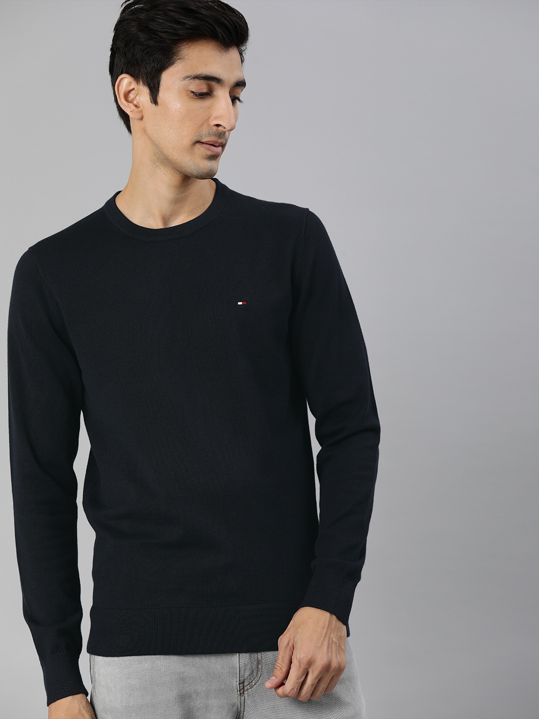 

Tommy Hilfiger Men Navy Blue Solid Pullover Sweater