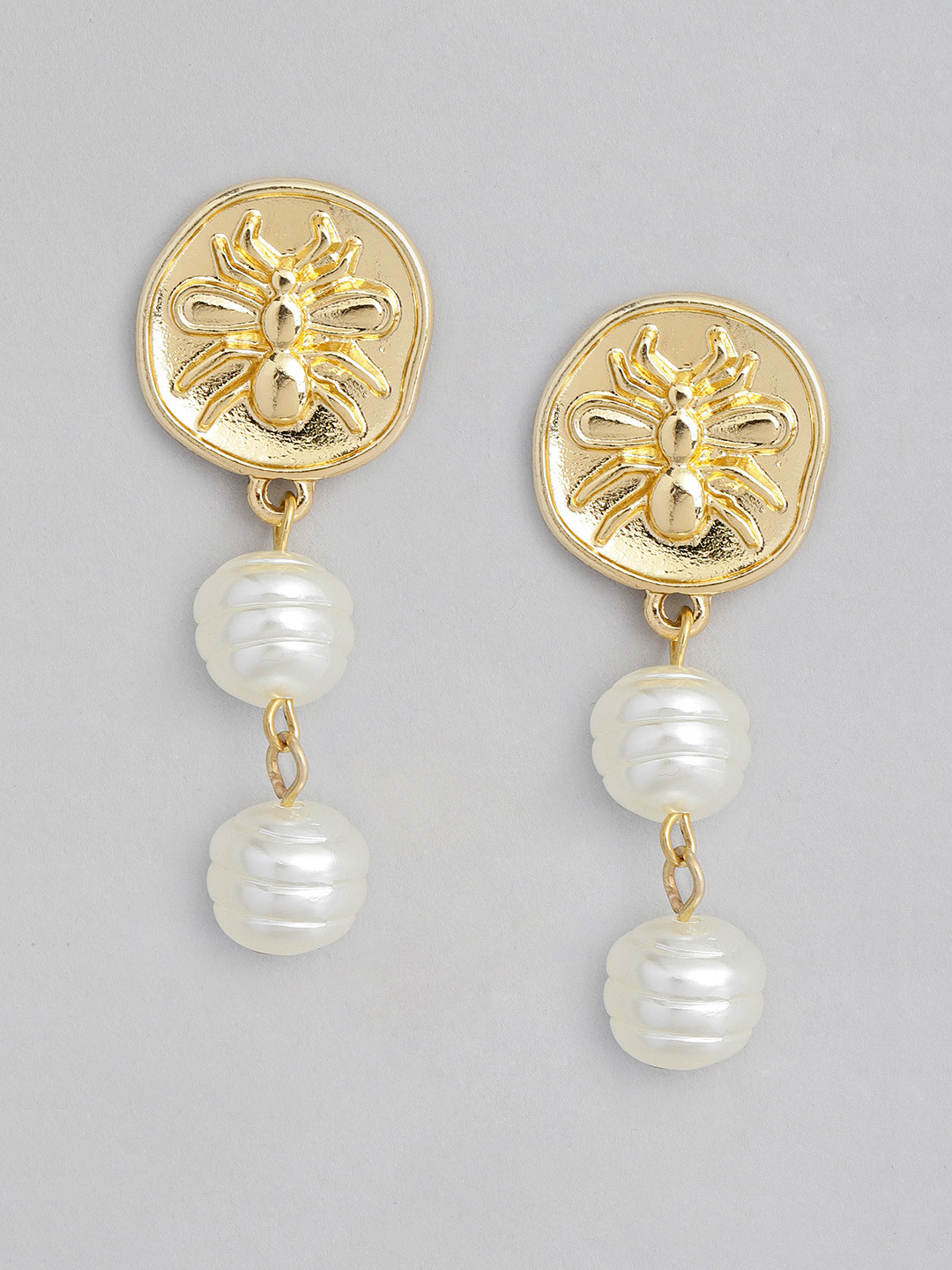 

DressBerry White Gold-Plated Beaded Contemporary Drop Earrings