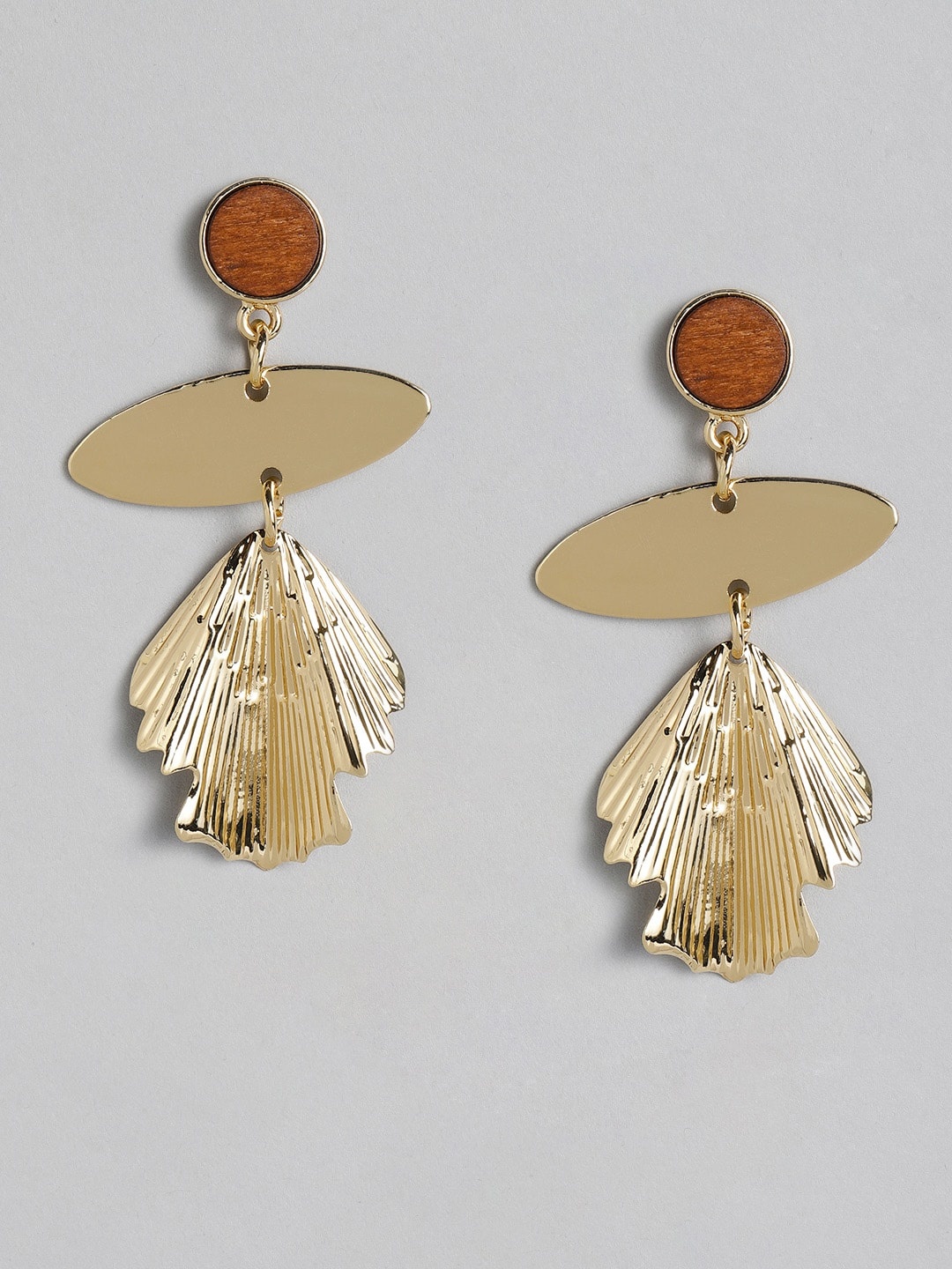 

DressBerry Brown Gold-Plated Beaded Geometric Drop Earrings