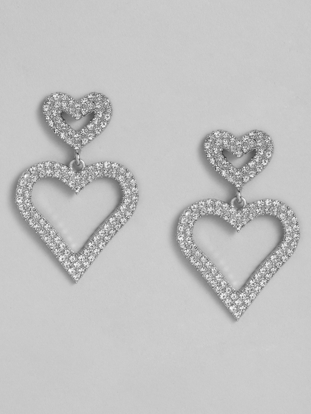

DressBerry Silver-Toned Embellished Heart Shaped Drop Earrings