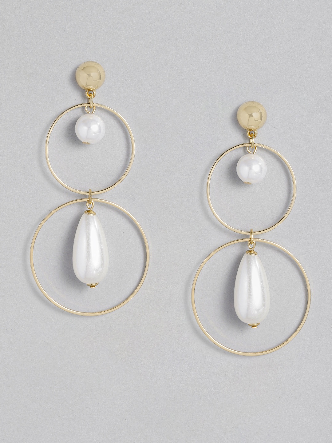 

DressBerry White Gold-Plated Beaded Geometric Drop Earrings
