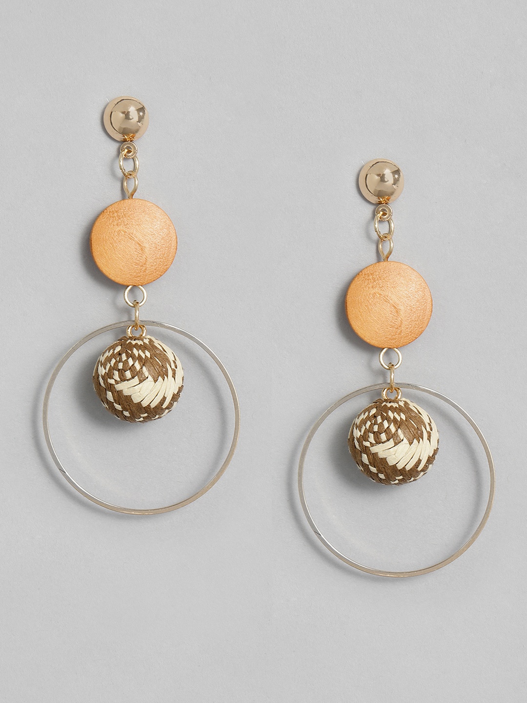

DressBerry Brown Gold-Plated Circular Drop Earrings