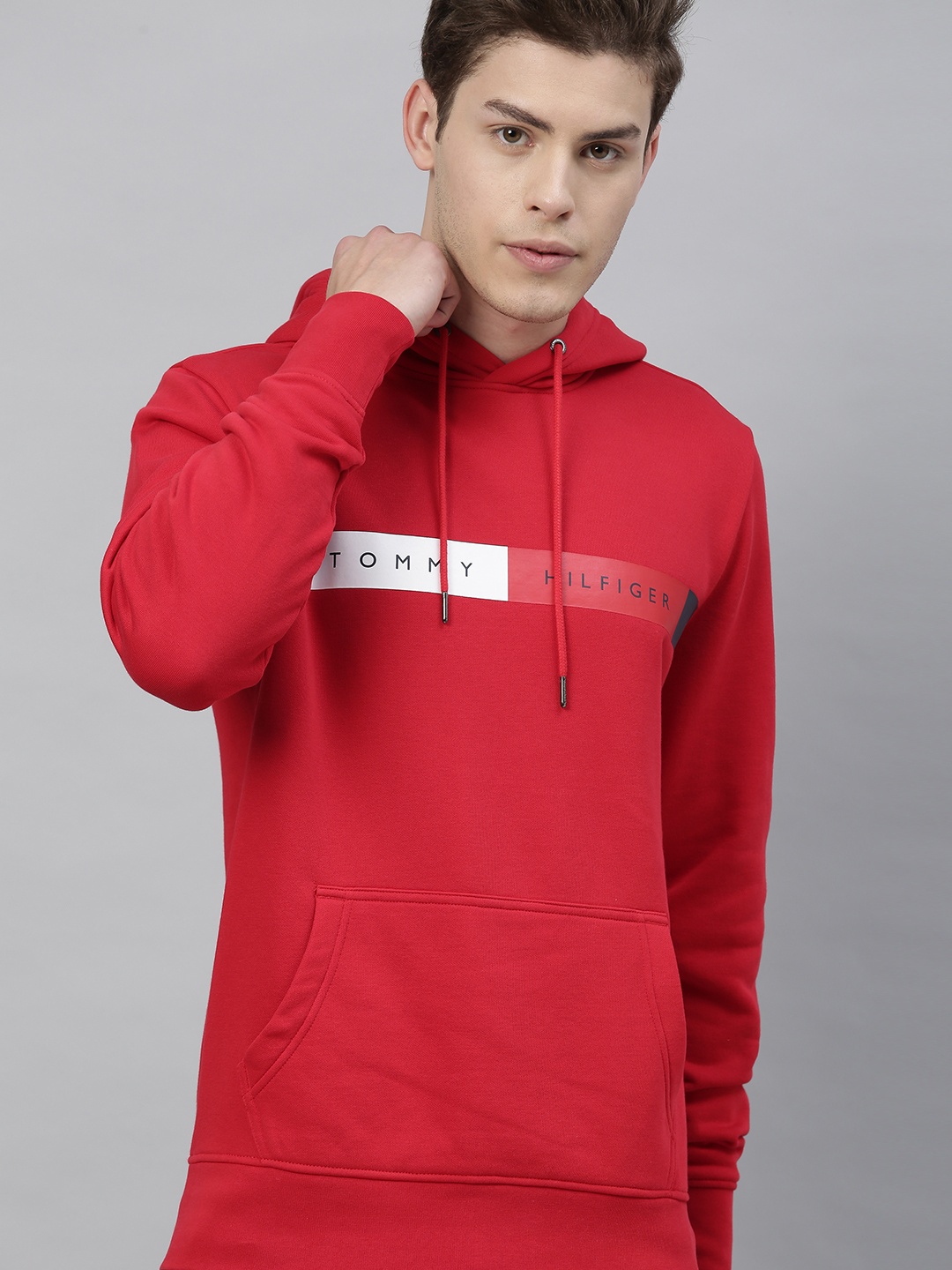 

Tommy Hilfiger Men Red Printed Hooded Sweatshirt