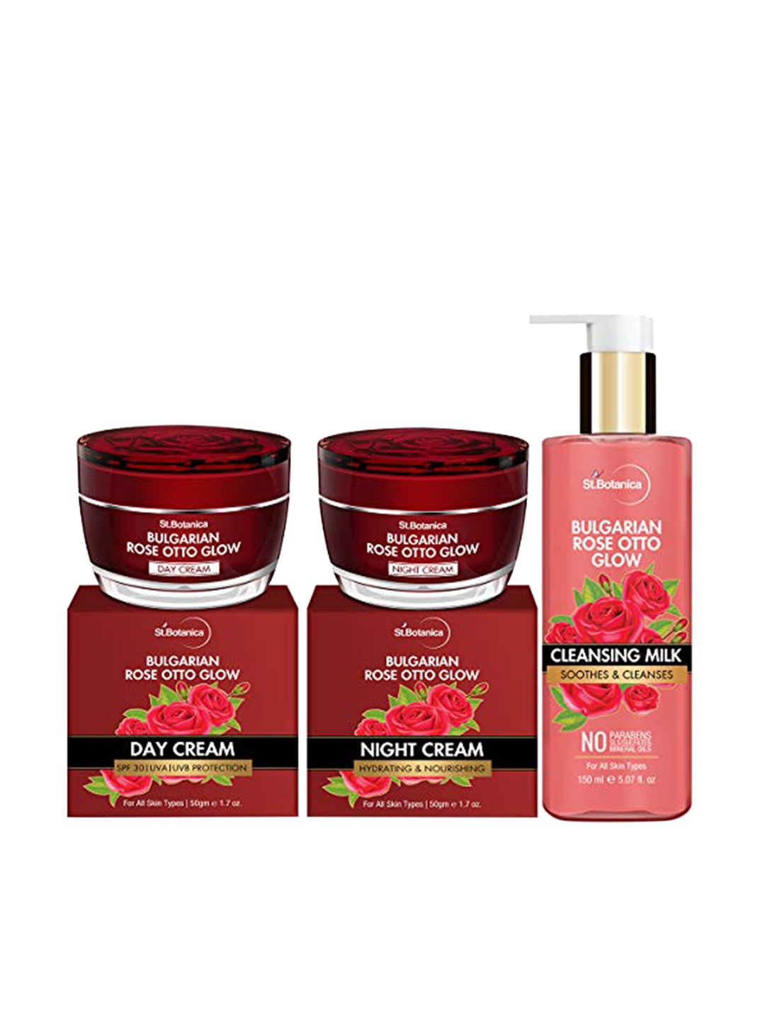 

St.Botanica Cleansing Milk with Night Cream 50 g & Day Cream 50 g, Red
