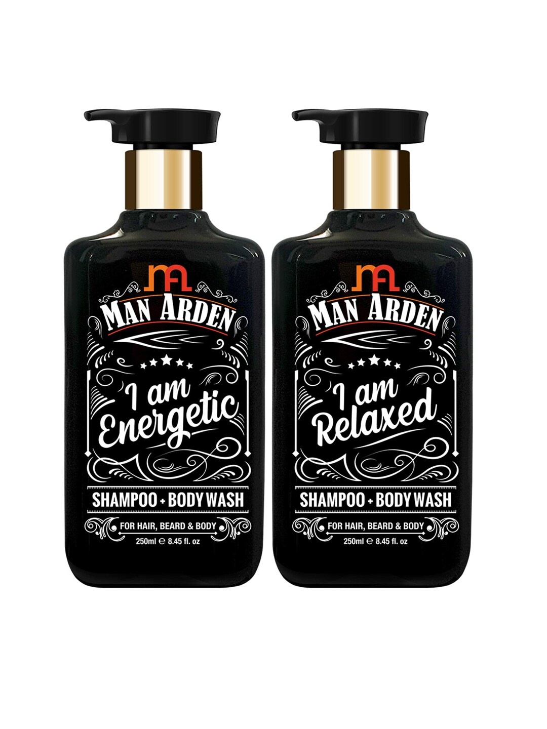

Man Arden Pack of 2 Shampoo Cum Body Washes, Black