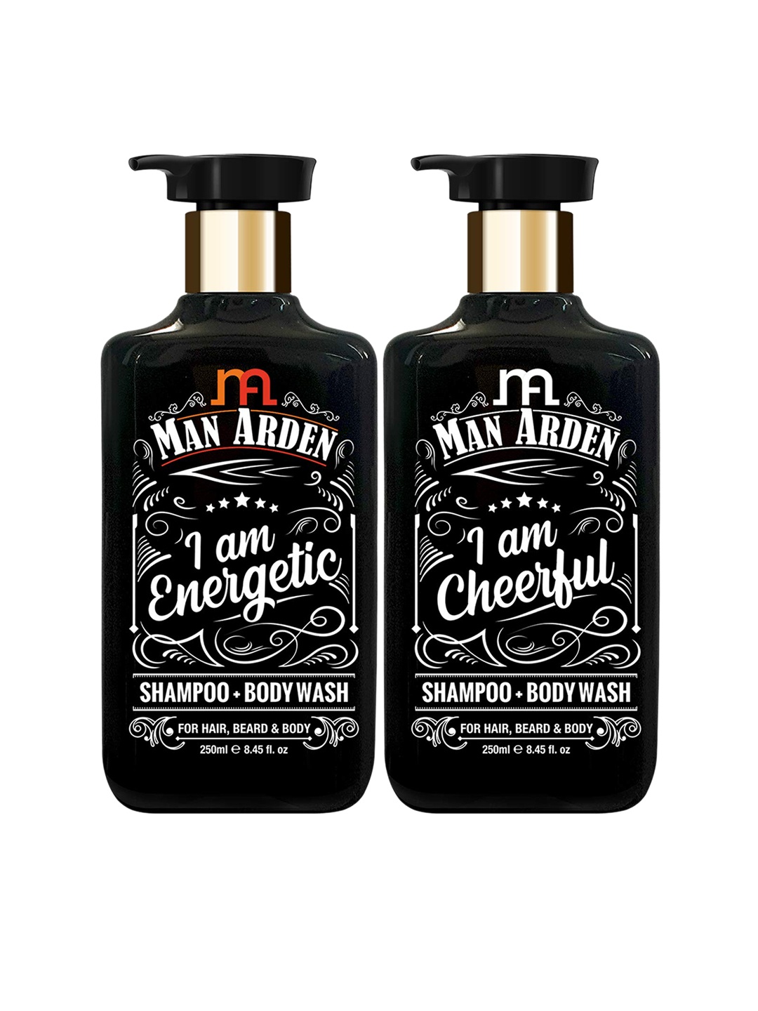 

Man Arden Pack of 2 Shampoo Cum Body Washes, Black