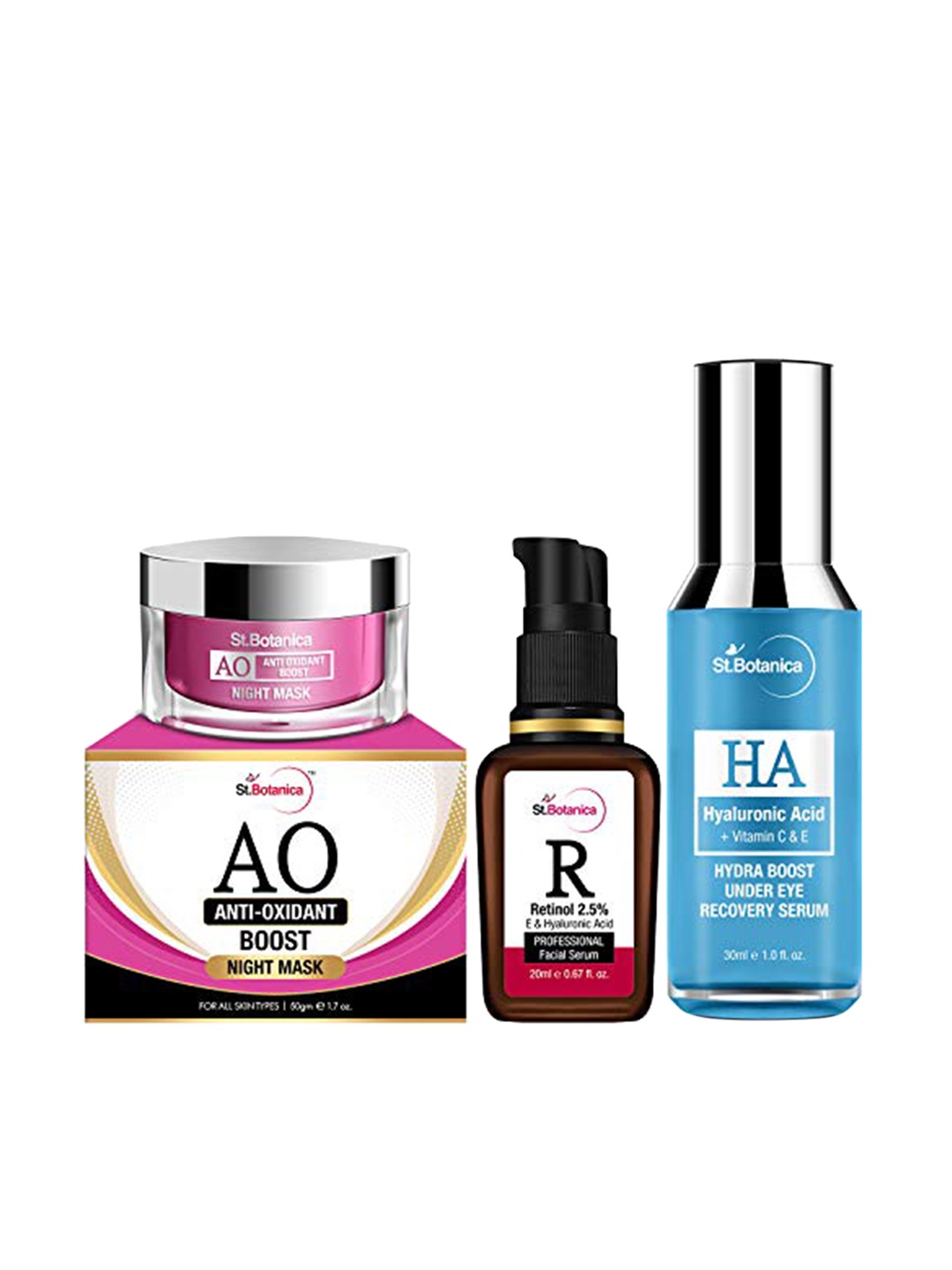 

StBotanica Anti Oxidant Night Mask with Retinol Face Serum & HA Under Eye Serum, Red