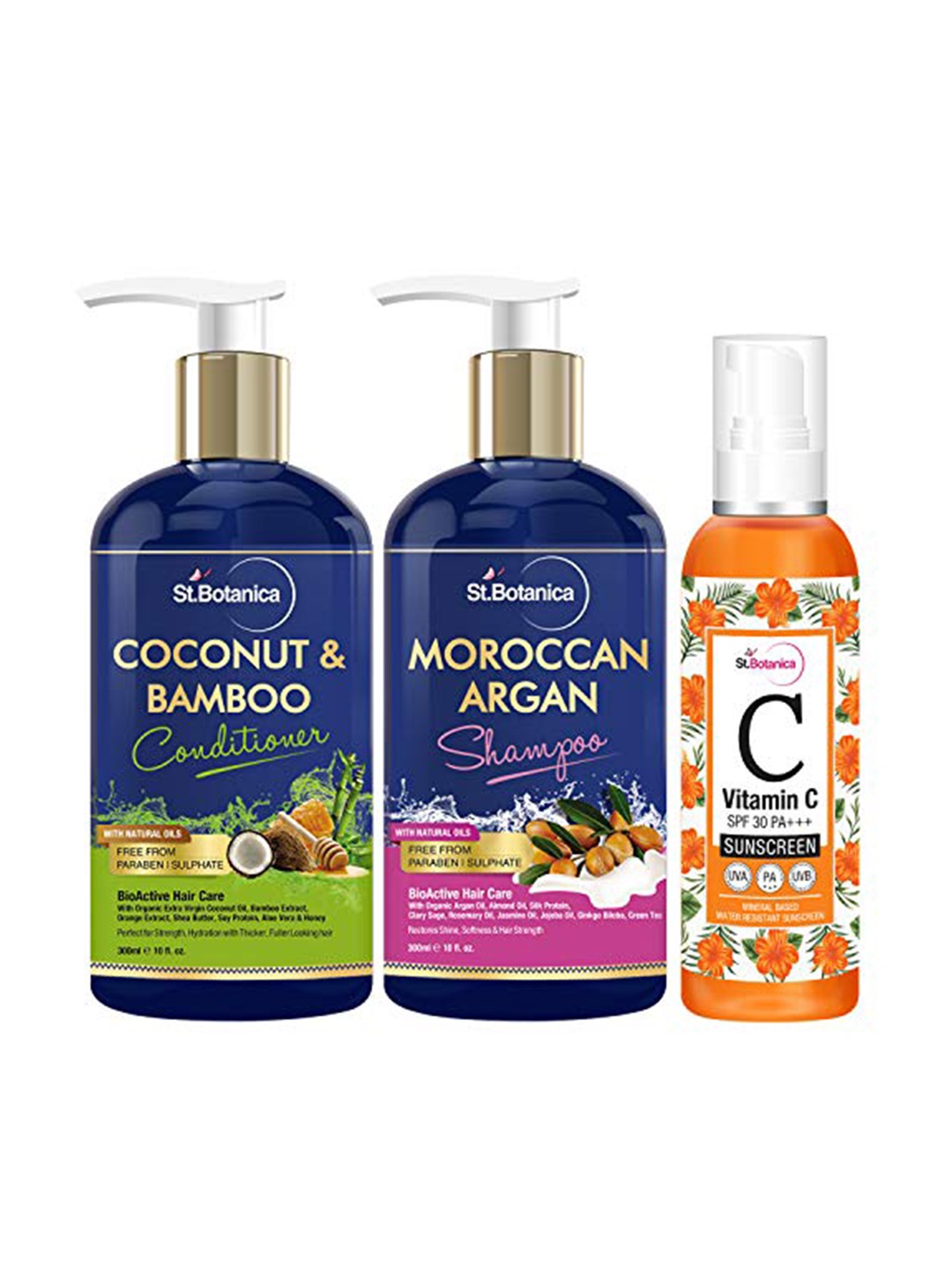 

St.Botanica BioActive Care, Coconut Conditioner, Argan Shampoo & Sunscreen SPF 30 720 g, Blue