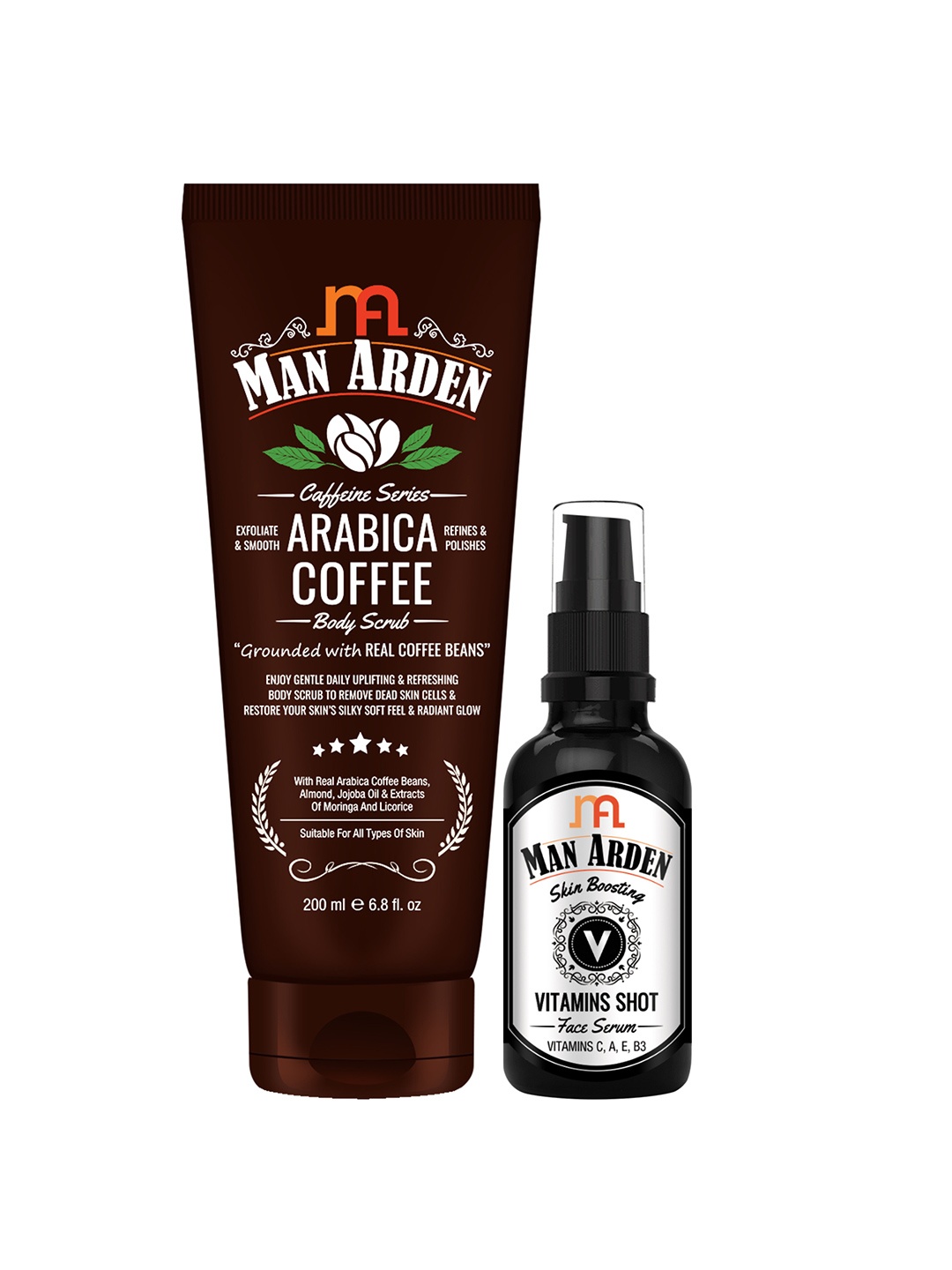 

Man Arden Men Arabica Coffee Body Scrub & Vitamins Shot Face Serum 230 g, Brown