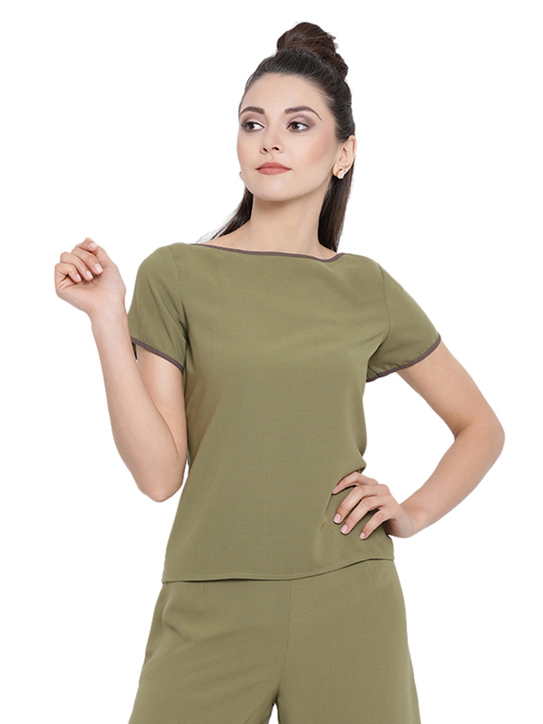 

OFFICE & YOU Women Olive Green Solid Top