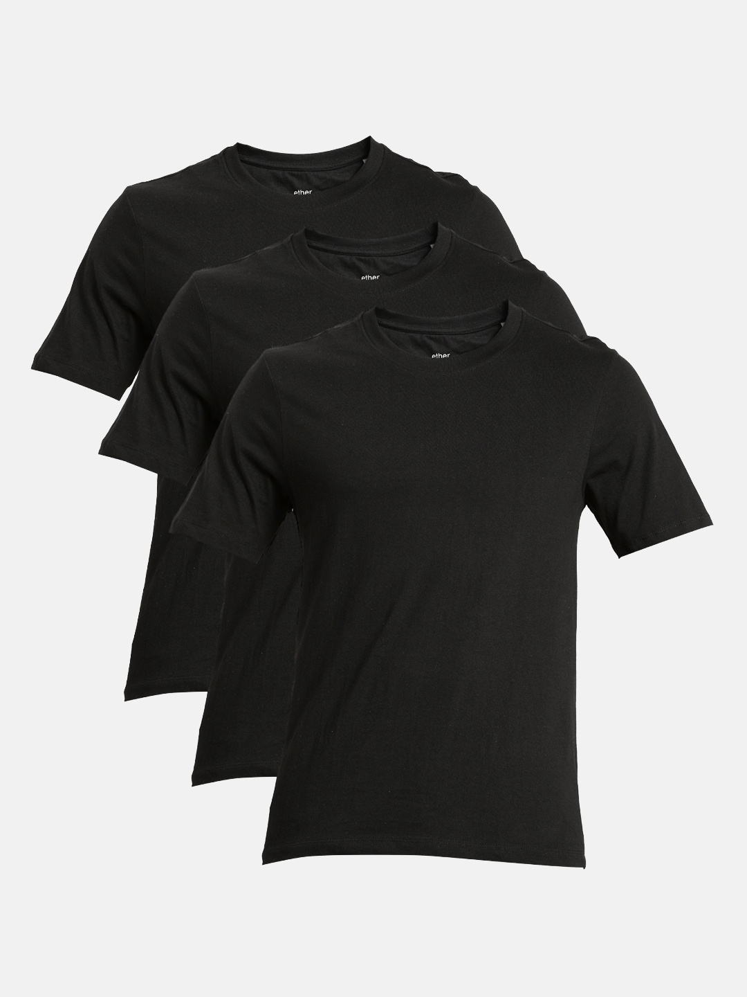 

ether Men Pack Of 3 Solid Round Neck Pure Cotton T-shirts, Black