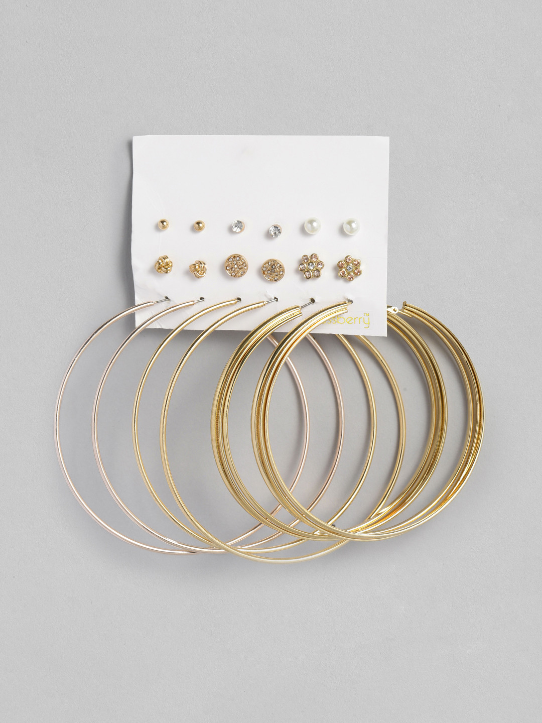 

DressBerry Set of 9 Earrings, Gold
