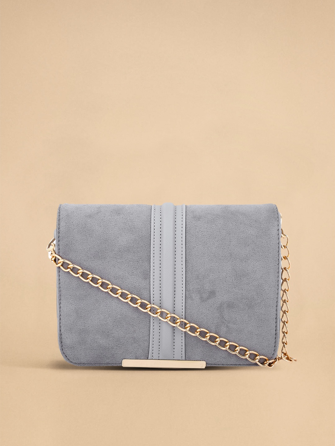 

yelloe Women grey Suede structured sling bag