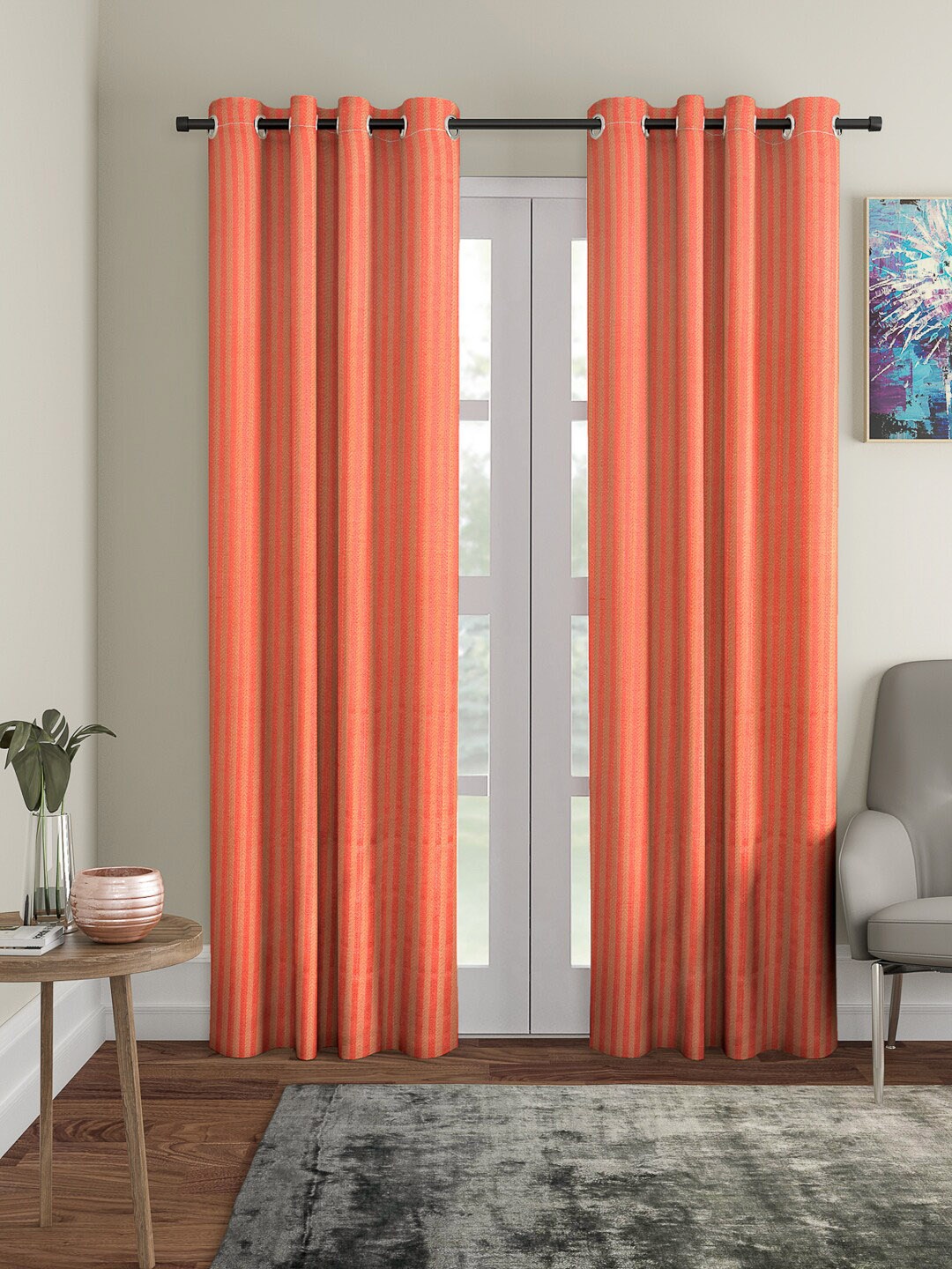 

ROMEE Red & Gold-Toned Set of 2 Room Darkening Door Curtains