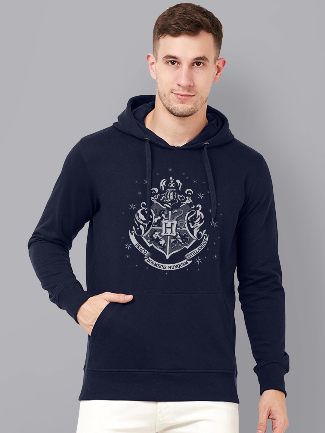 

Free Authority Men Navy Blue Harry Potter Printed Hooded Sweatshirt