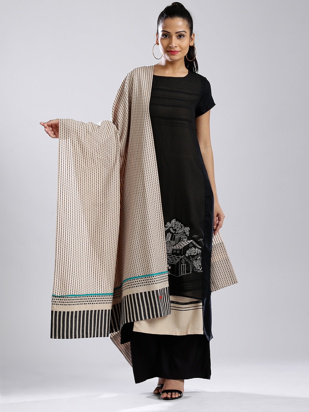 

Beige & Black Dobby Dupatta