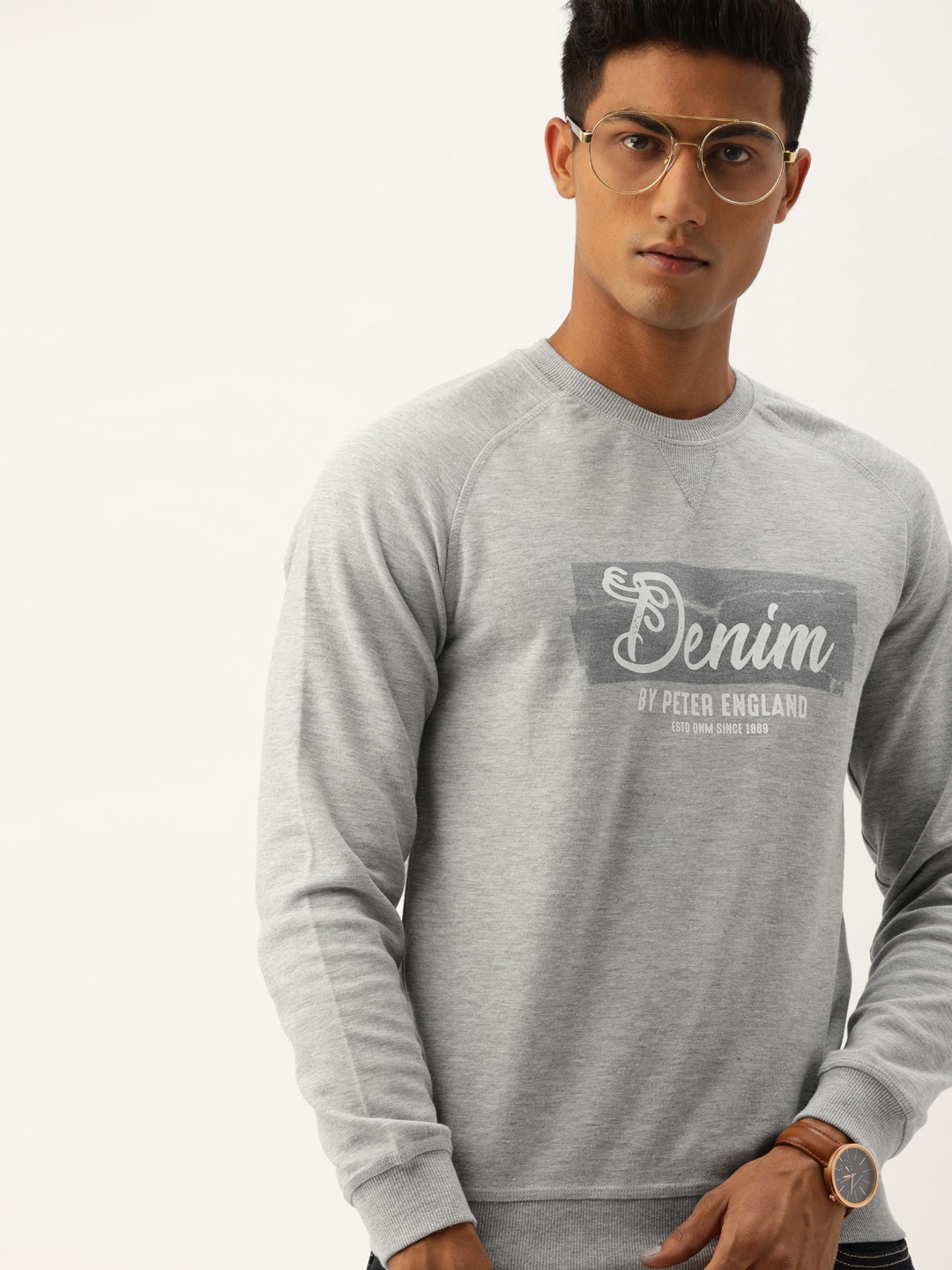 

Peter England Men Grey Printed Sweatshirt