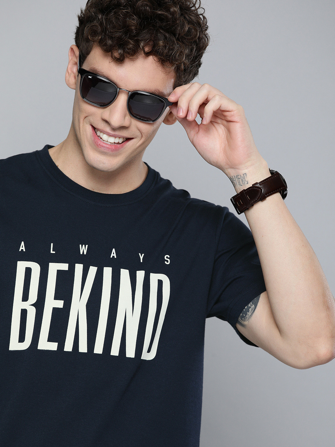 

HERE&NOW Men Navy Blue Printed Round Neck T-shirt