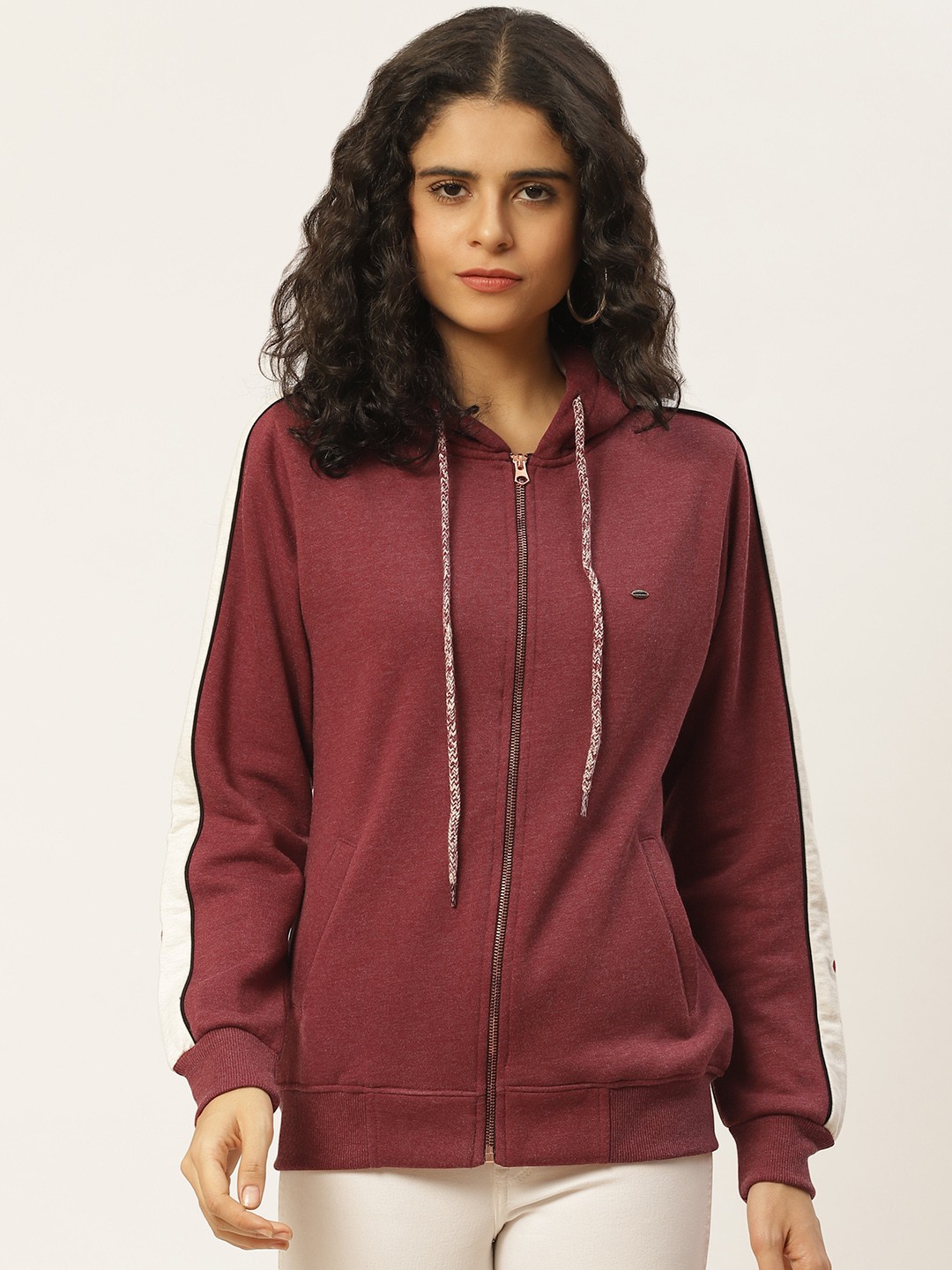 

Duke Women Maroon Solid Hooded Sweatshirt