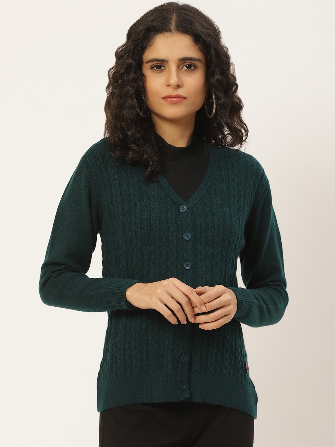 

Duke Women Green Cable Knit Cardigan