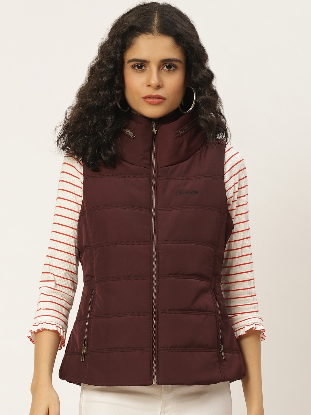 

Duke Women Burgundy Solid Sleeveless Padded Jacket